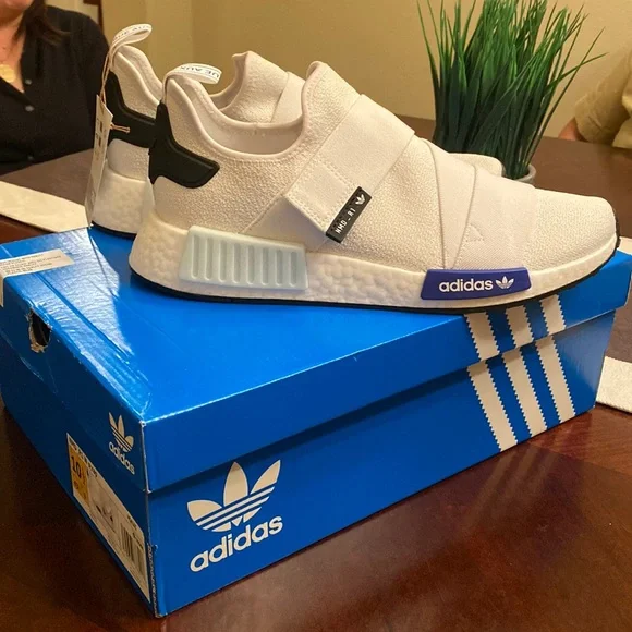 adidas gazelle silver green womens adidas NMD_R1 Strap Shoes - Women's - Cloud White / Lucid Blue main image 1
